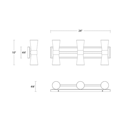 Hourglass LED Bath Wall Light - line drawing.