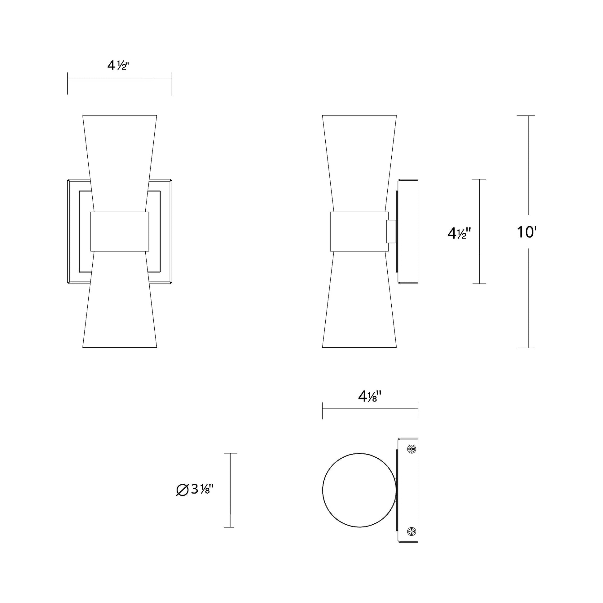 Hourglass Single LED Bath Wall Light - line drawing.