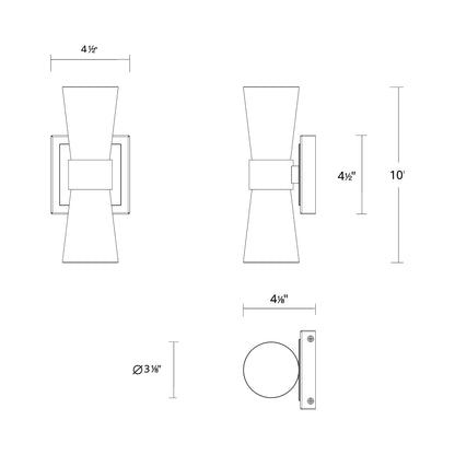 Hourglass Single LED Bath Wall Light - line drawing.