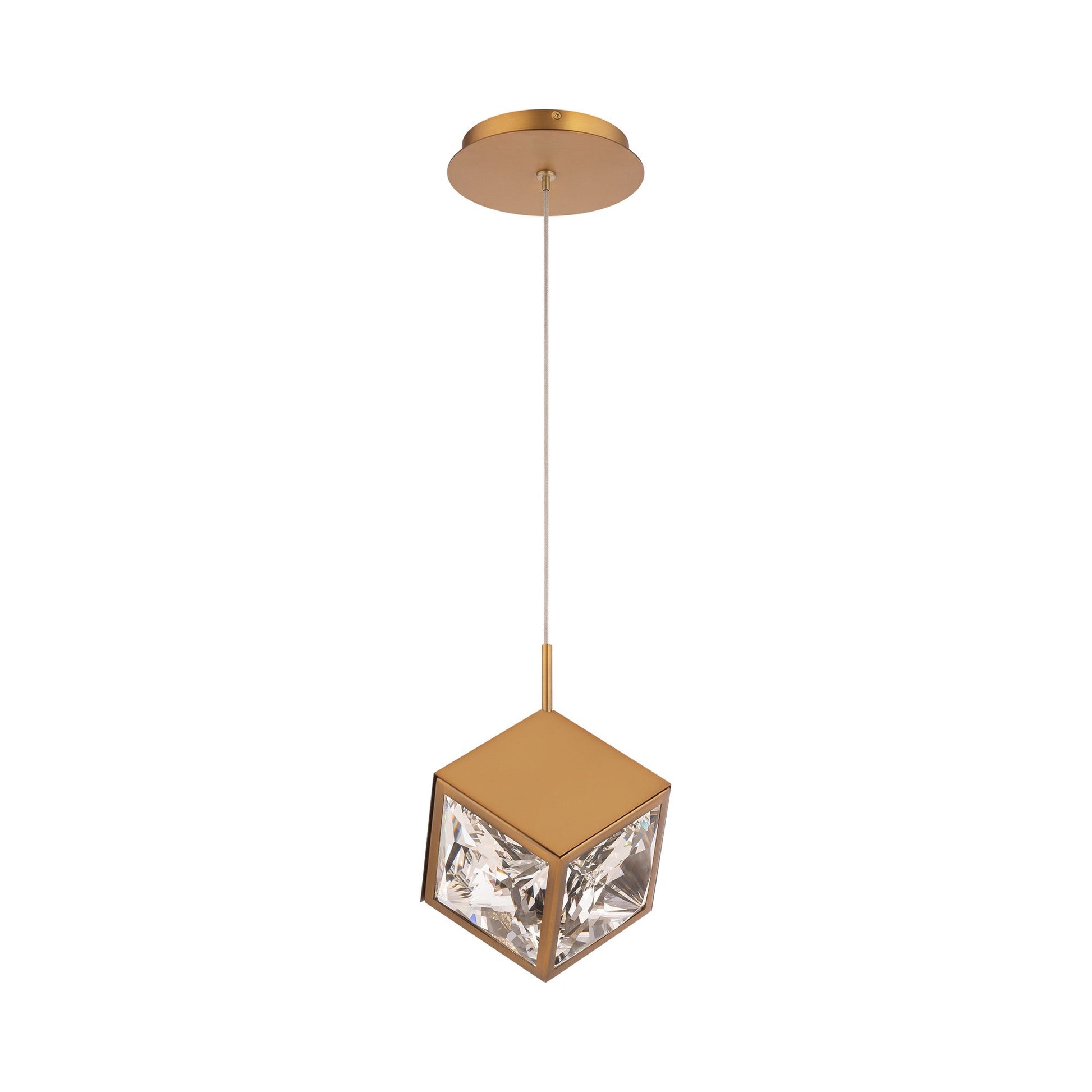 Ice Cube LED Mini Pendant Light in Aged Brass.