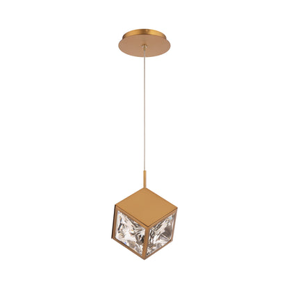 Ice Cube LED Mini Pendant Light in Aged Brass.