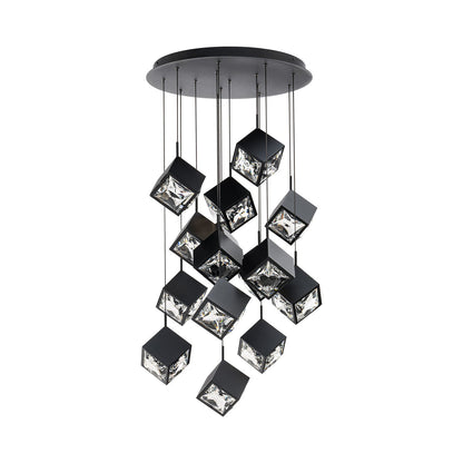Ice Cube Round LED Multi Pendant Light in Black (15-Light).