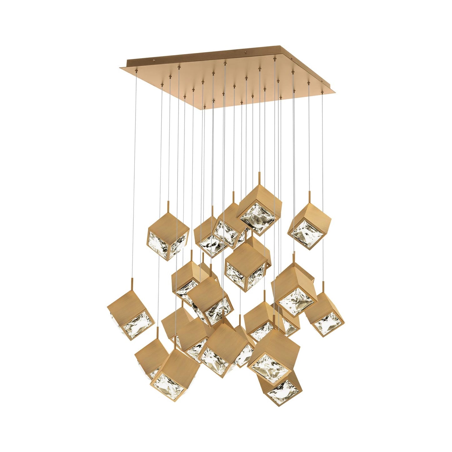 Ice Cube Square LED Multi Pendant Light in Aged Brass (25-Light).