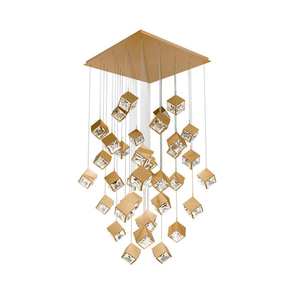 Ice Cube Square LED Multi Pendant Light in Aged Brass (41-Light).