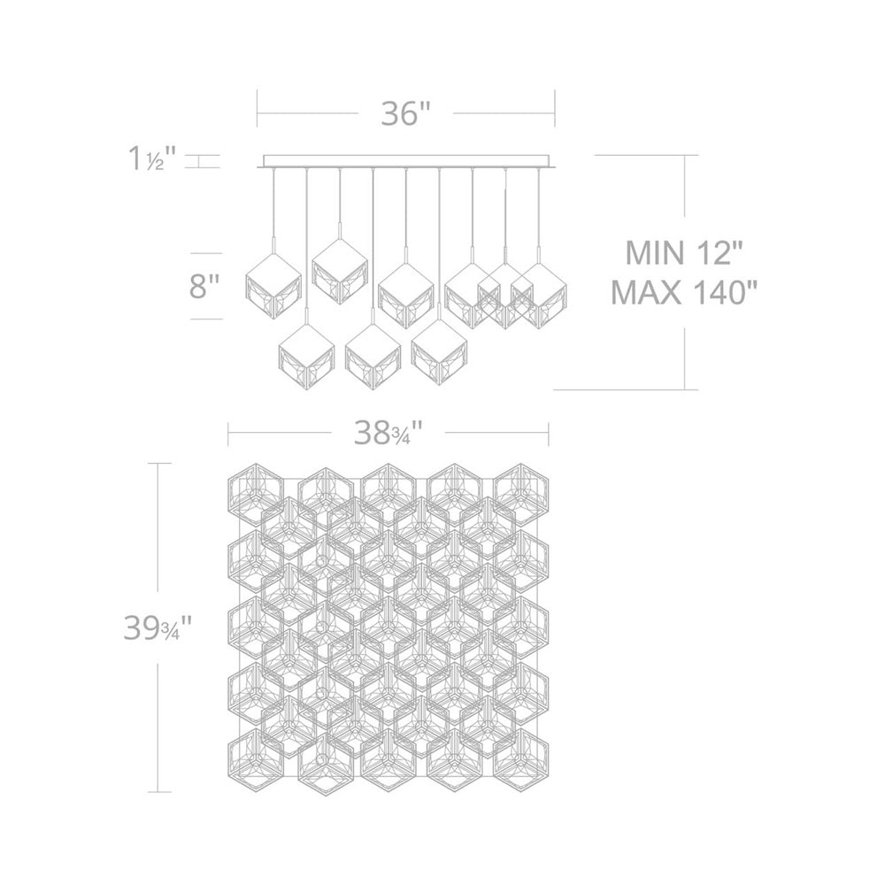 Ice Cube Square LED Multi Pendant Light - line drawing.