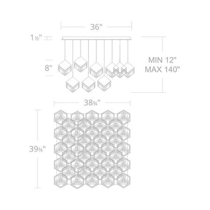 Ice Cube Square LED Multi Pendant Light - line drawing.