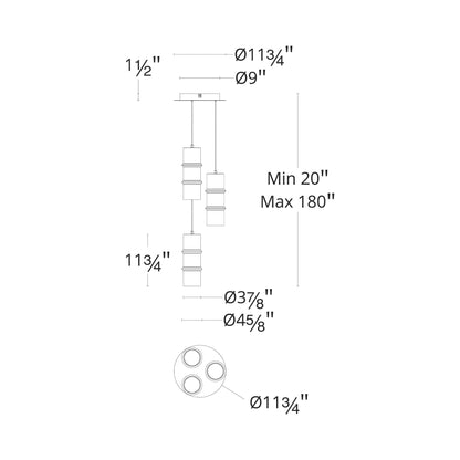 Kanister Multi Light LED Chandelier - line drawing.