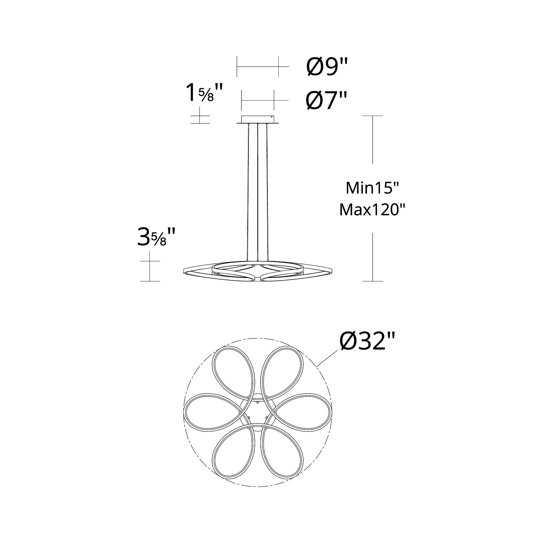 Klover LED Pendant Light - line drawing.
