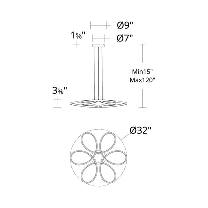 Klover LED Pendant Light - line drawing.