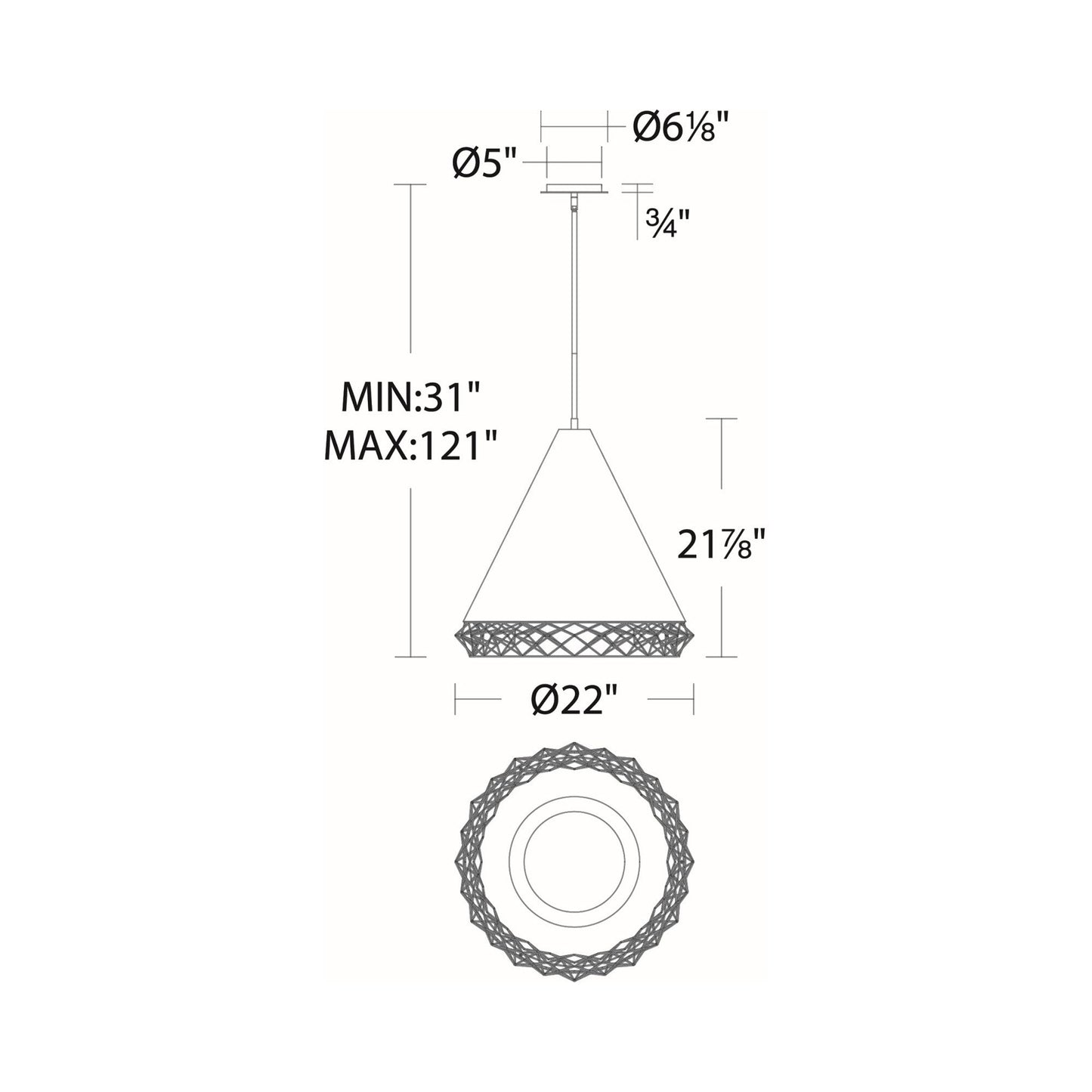 Lacey LED Pendant Light - line drawing.