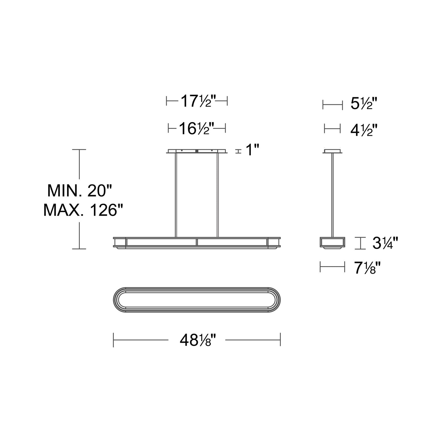 Longboard Linear LED Pendant Light - line drawing.