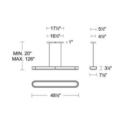 Longboard Linear LED Pendant Light - line drawing.