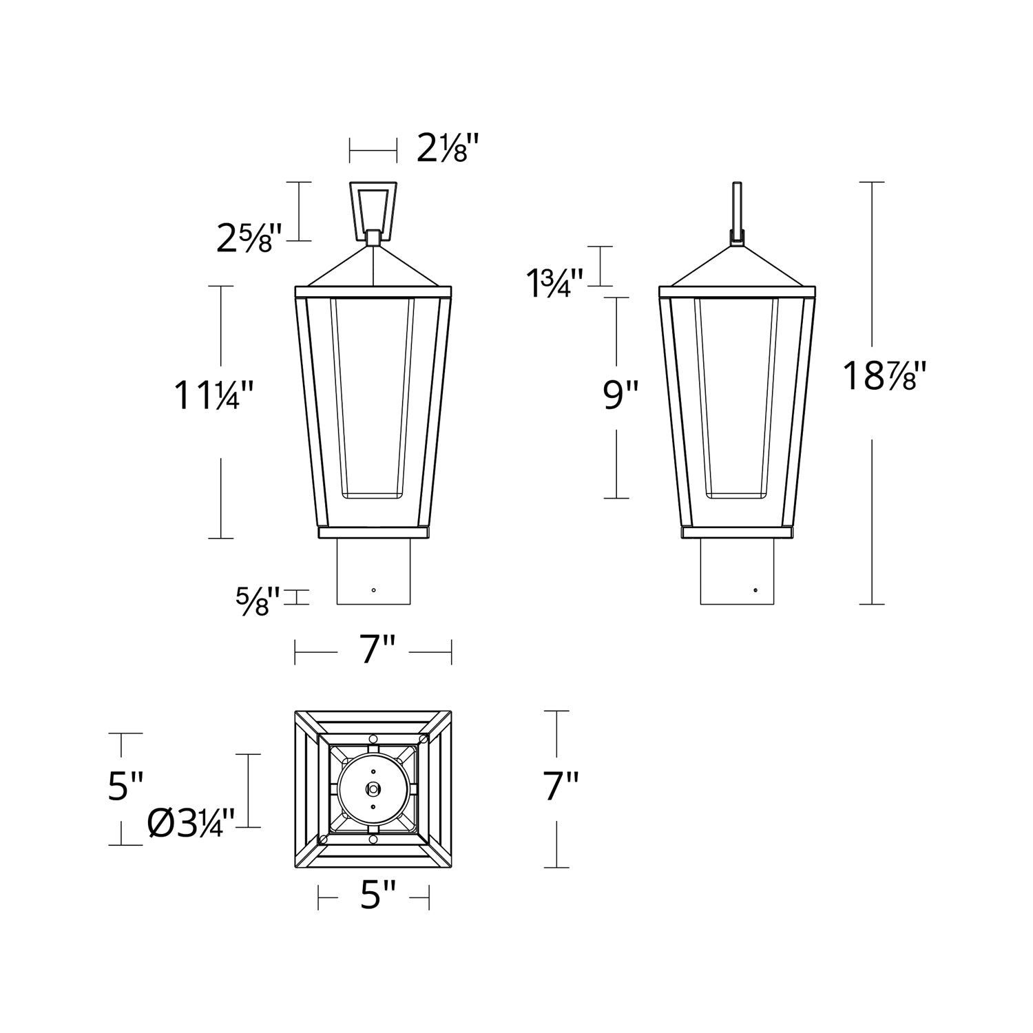 Manchester Outdoor LED Post Light - line drawing.
