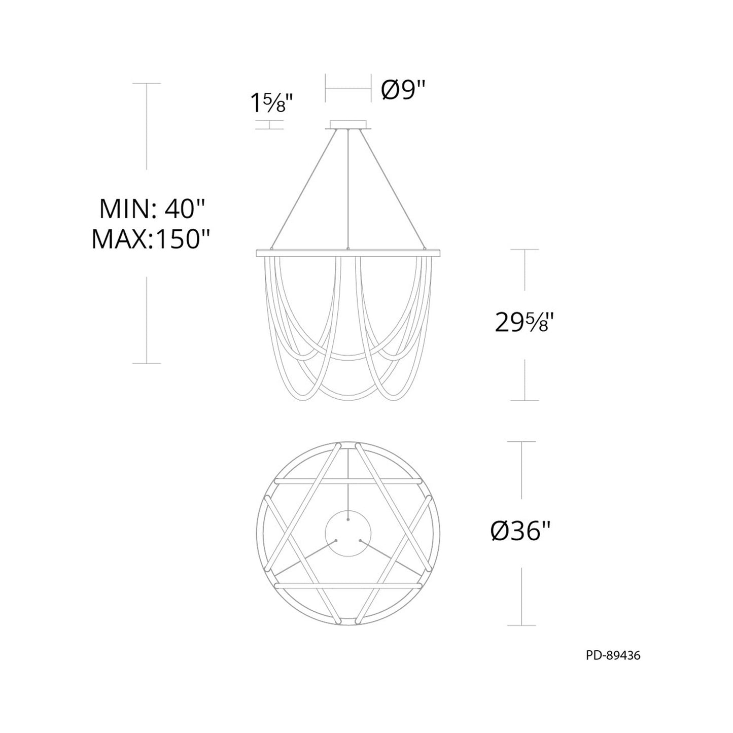 Margarite LED Chandelier - line drawing.