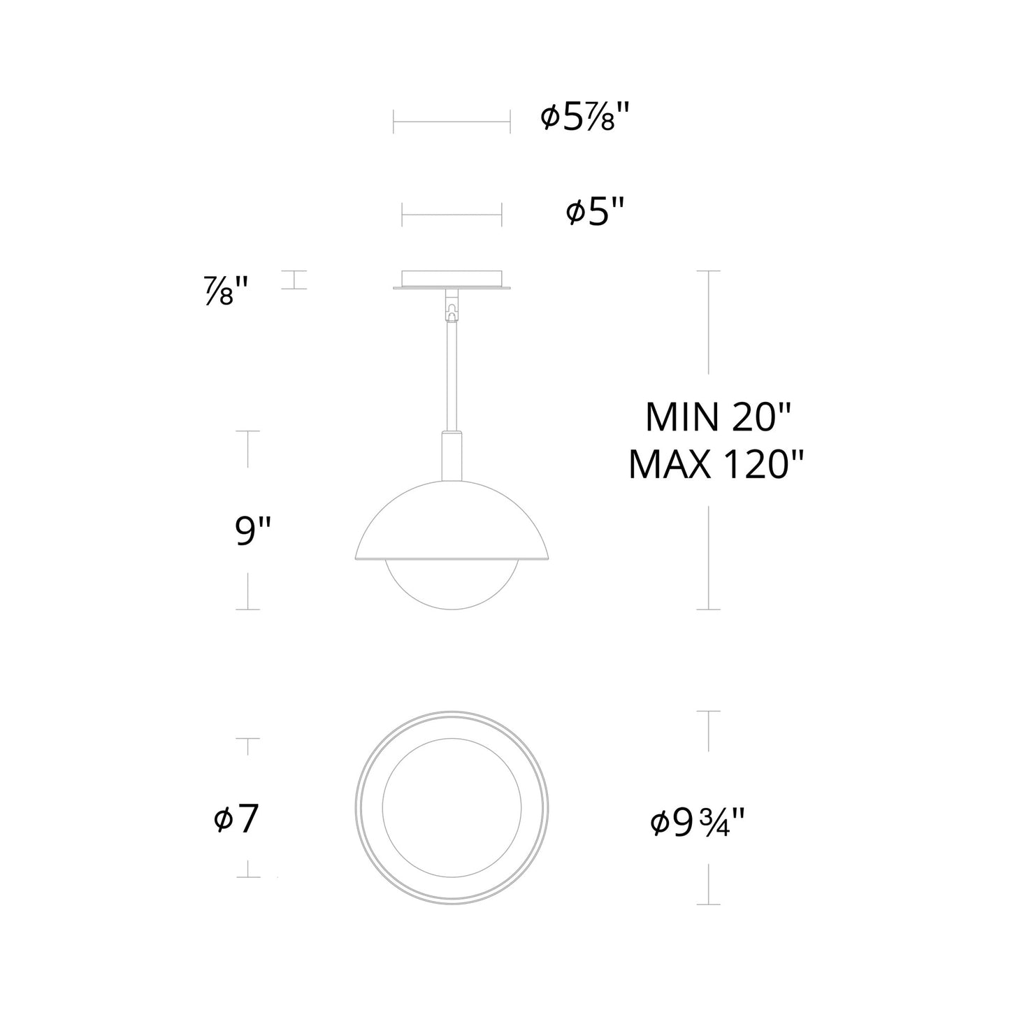 Moonstone LED Pendant Light - line drawing.