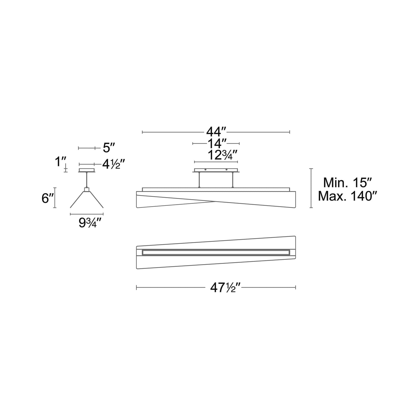 Parasail Linear LED Pendant Light - line drawing.