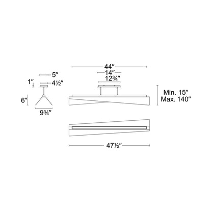 Parasail Linear LED Pendant Light - line drawing.