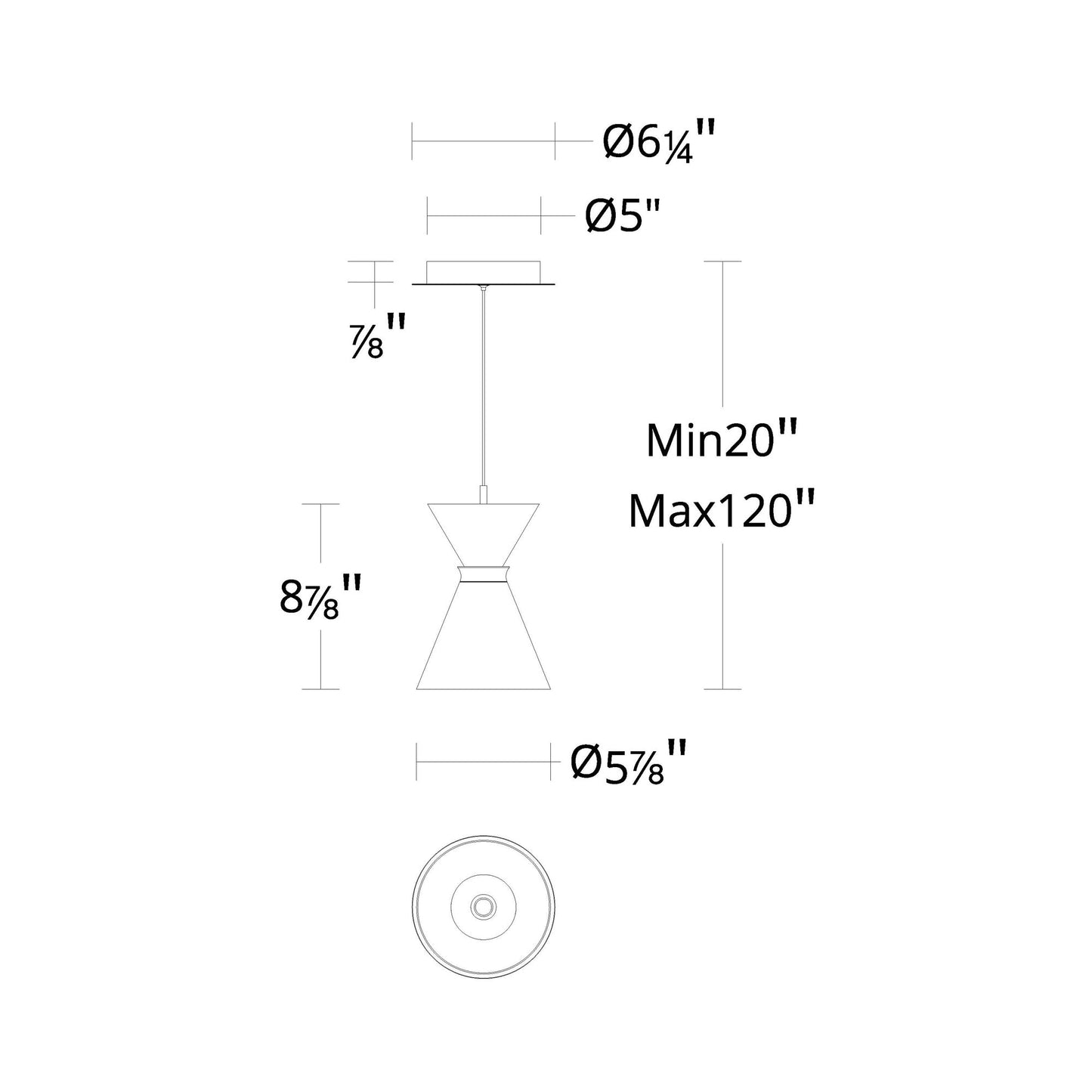 Pin Up LED Pendant Light - line drawing.