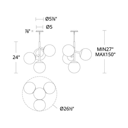 Quattro LED Pendant Light - line drawing.