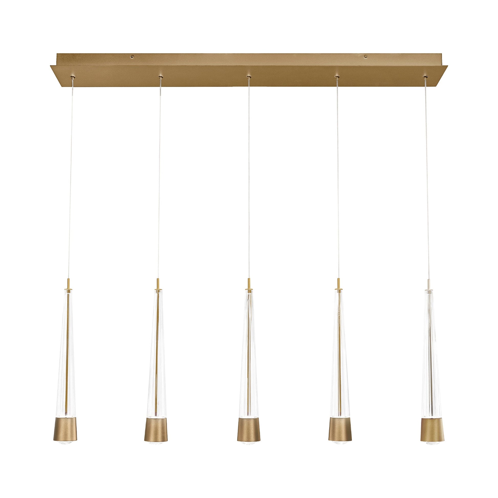 Quill LED Linear Multi Pendant Light in Aged Brass (5-Light).