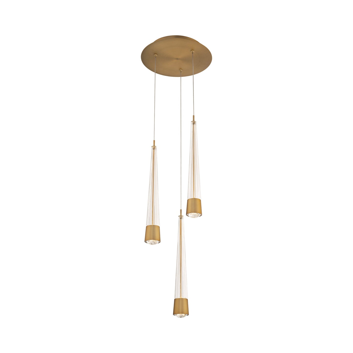 Quill Round LED Multi Pendant Light in Aged Brass (3-Light).