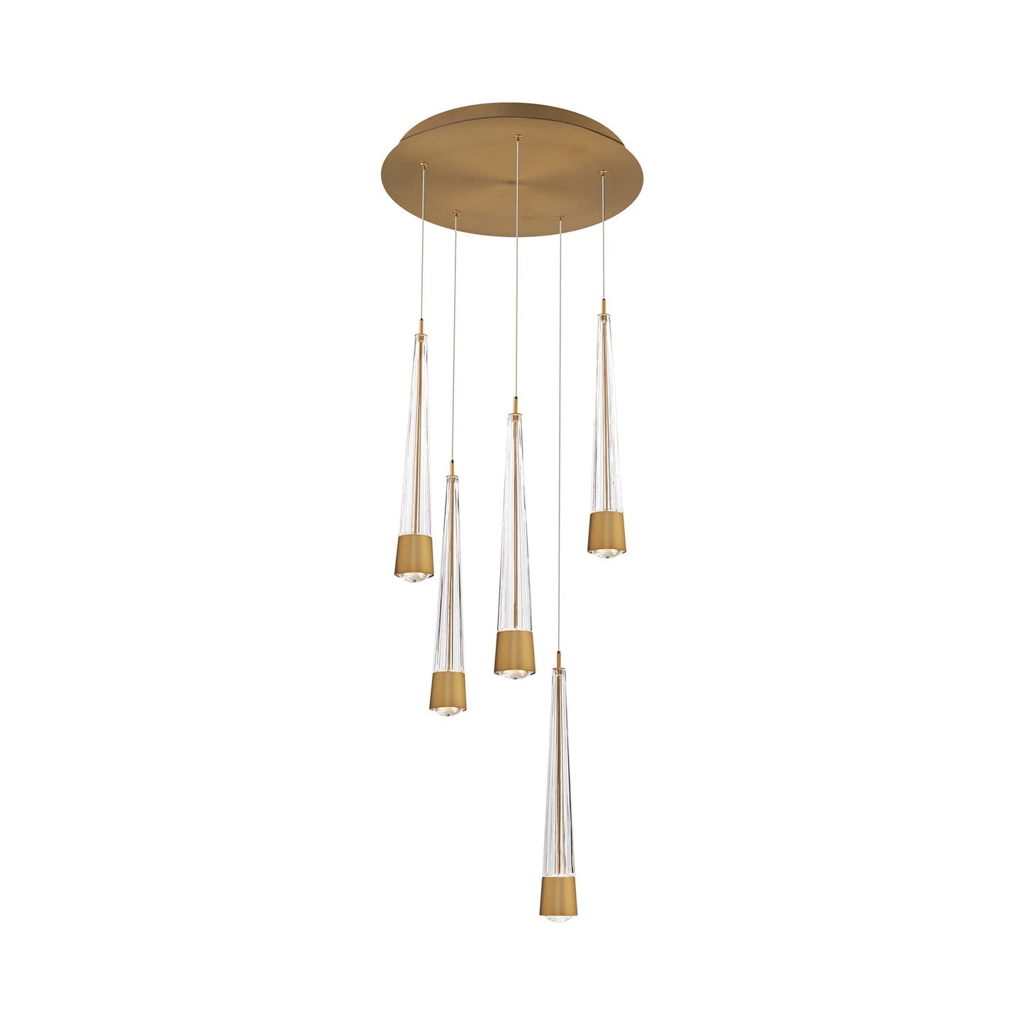 Quill Round LED Multi Pendant Light in Aged Brass (5-Light).