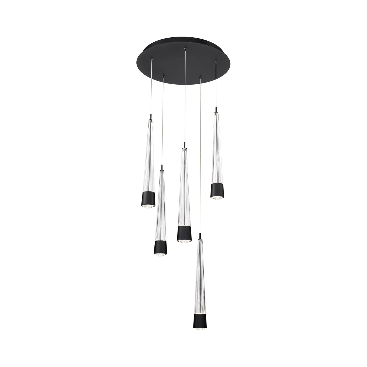 Quill Round LED Multi Pendant Light in Black (5-Light).