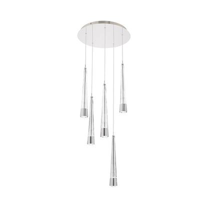 Quill Round LED Multi Pendant Light in Chrome (5-Light).