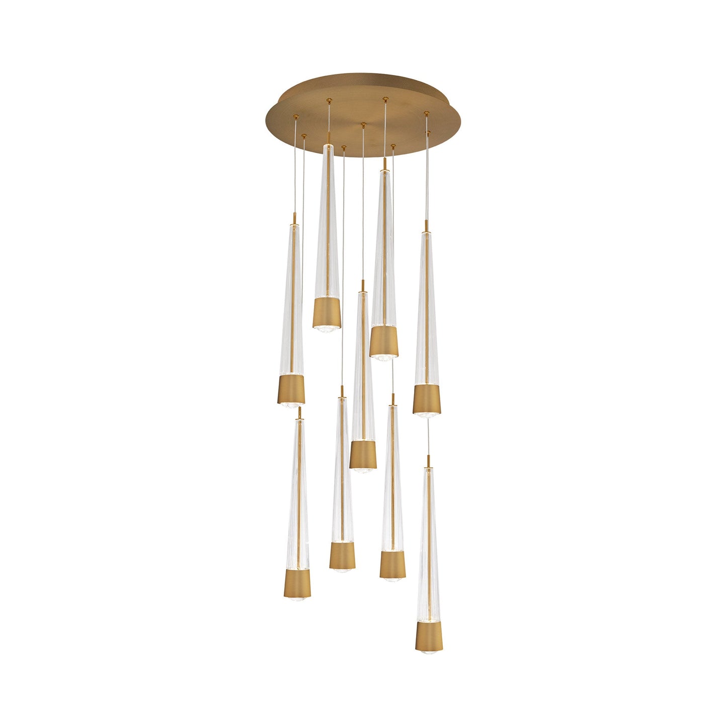 Quill Round LED Multi Pendant Light in Aged Brass (9-Light).