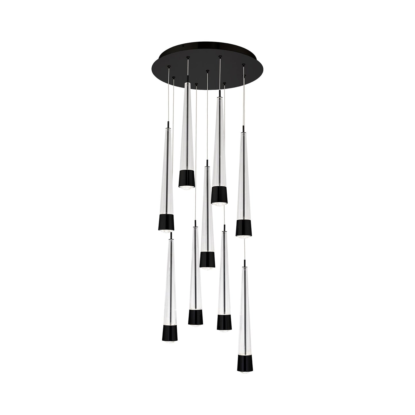 Quill Round LED Multi Pendant Light in Black (9-Light).