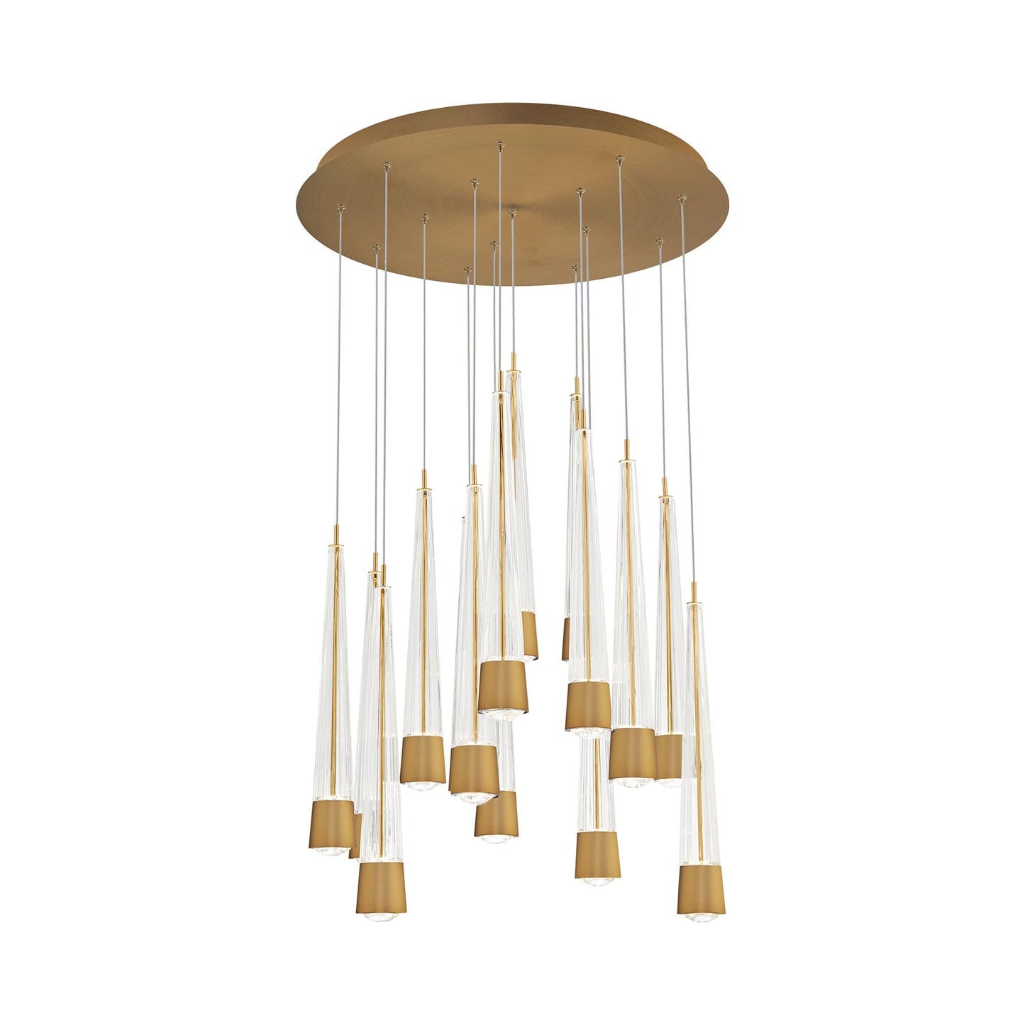 Quill Round LED Multi Pendant Light in Aged Brass (15-Light).