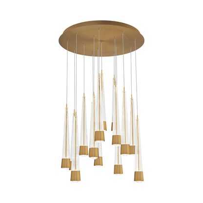 Quill Round LED Multi Pendant Light in Aged Brass (15-Light).