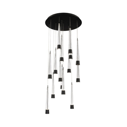 Quill Round LED Multi Pendant Light in Black (15-Light).