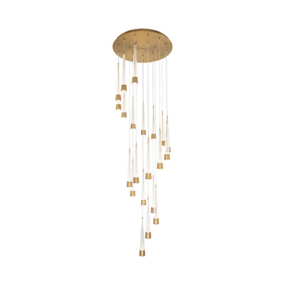 Quill Round LED Multi Pendant Light in Aged Brass (21-Light).