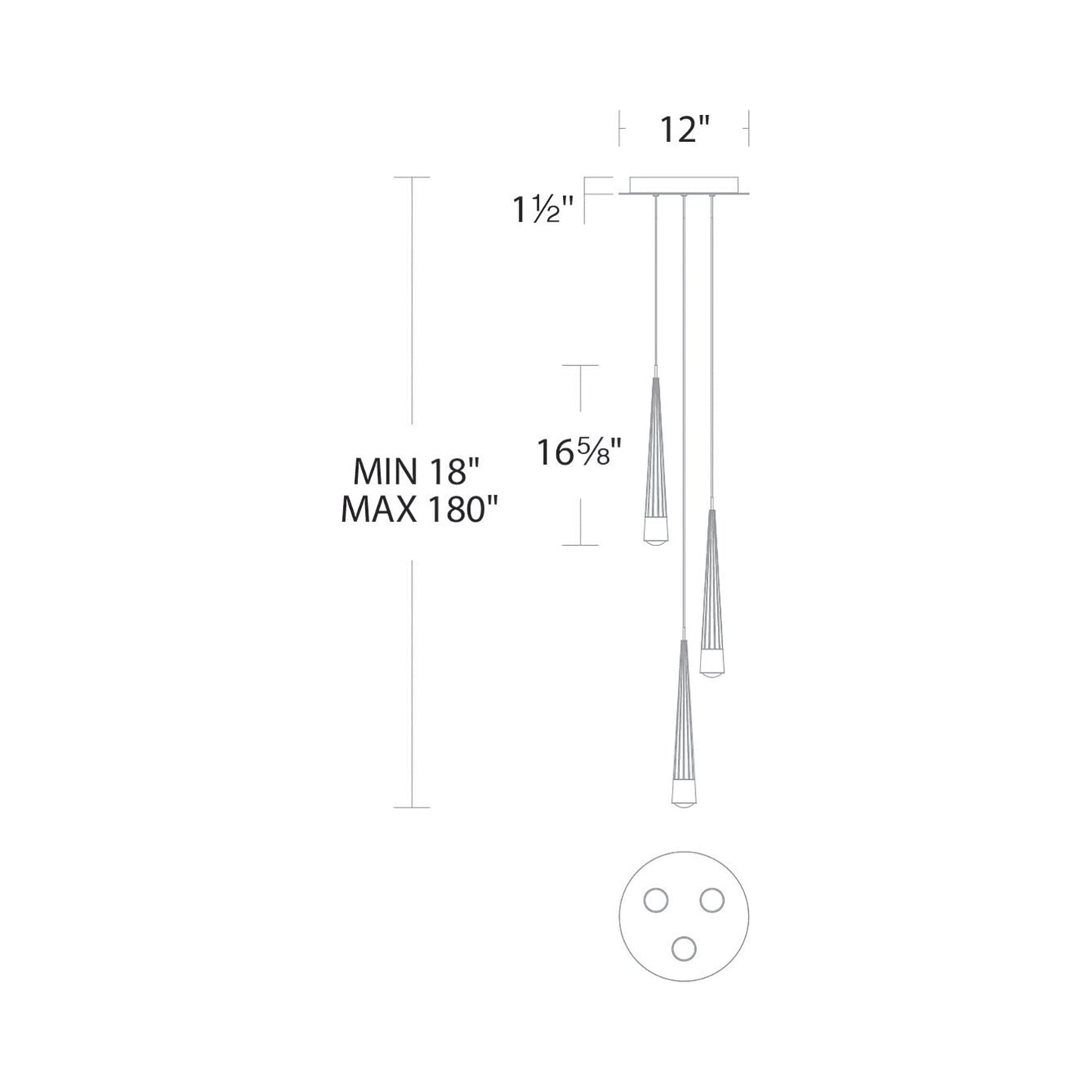 Quill Round LED Multi Pendant Light - line drawing.