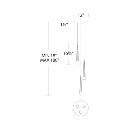 Quill Round LED Multi Pendant Light - line drawing.