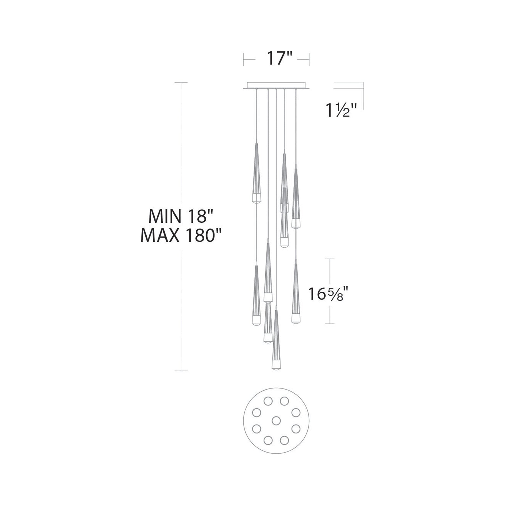 Quill Round LED Multi Pendant Light - line drawing.