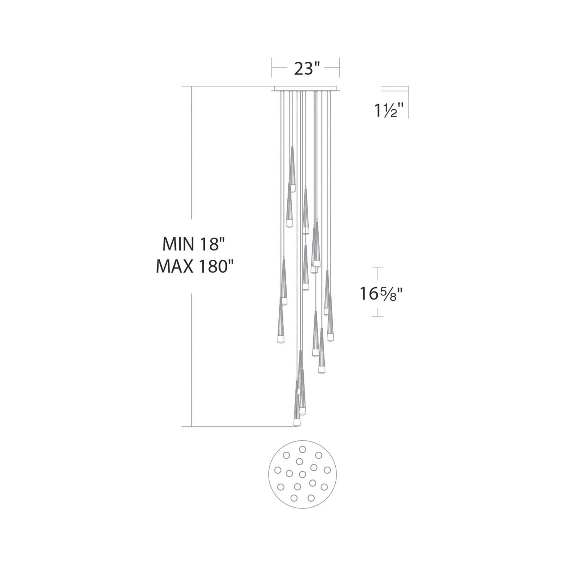 Quill Round LED Multi Pendant Light - line drawing.