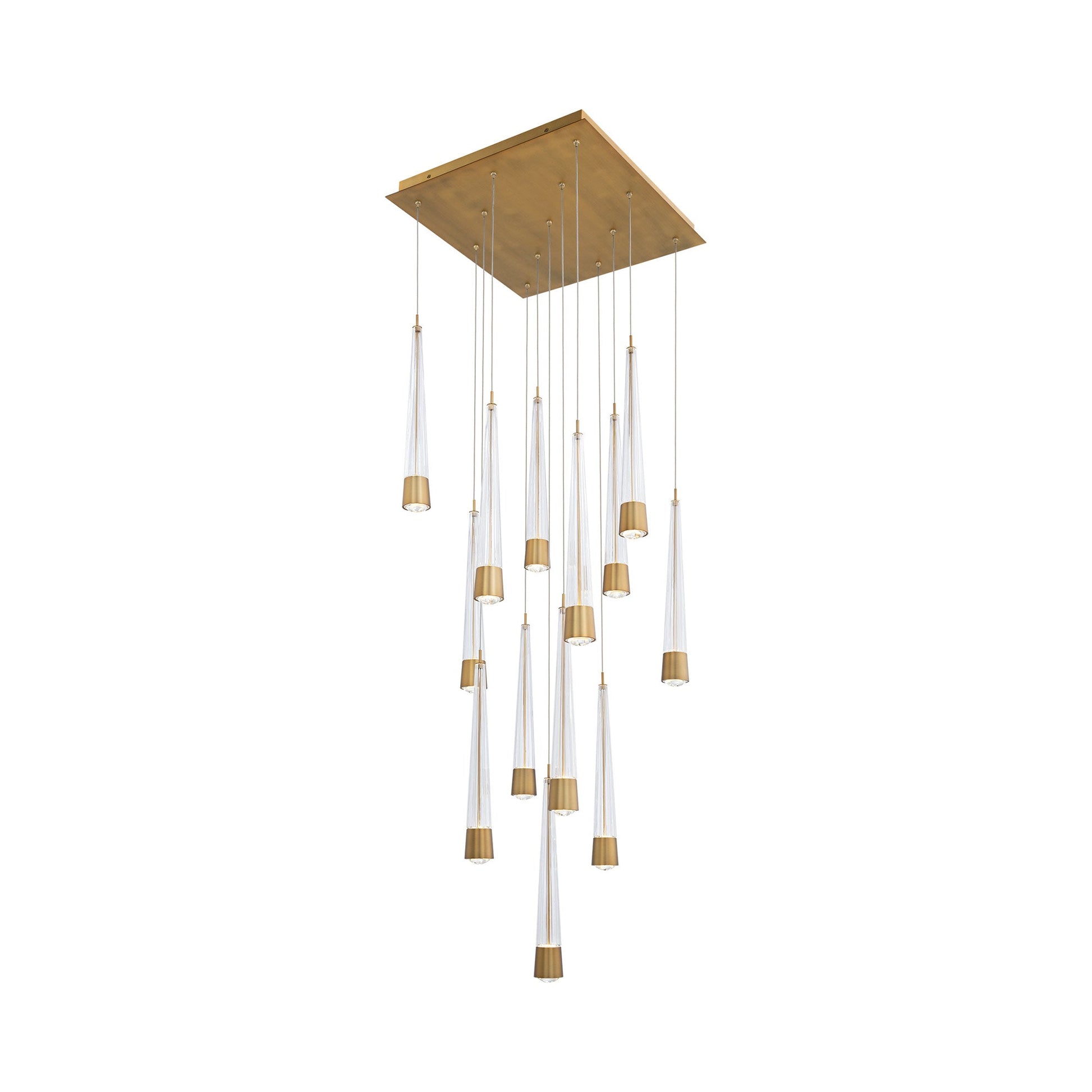 Quill Square LED Multi Pendant Light in Aged Brass (13-Light).