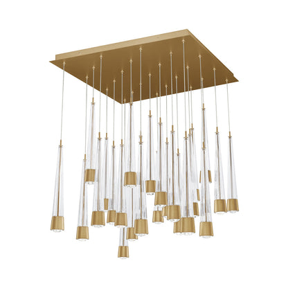 Quill Square LED Multi Pendant Light in Aged Brass (25-Light).