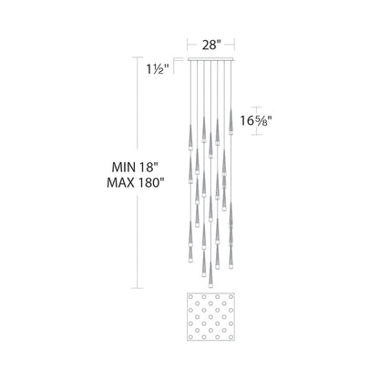 Quill Square LED Multi Pendant Light - line drawing.