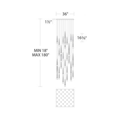 Quill Square LED Multi Pendant Light - line drawing.