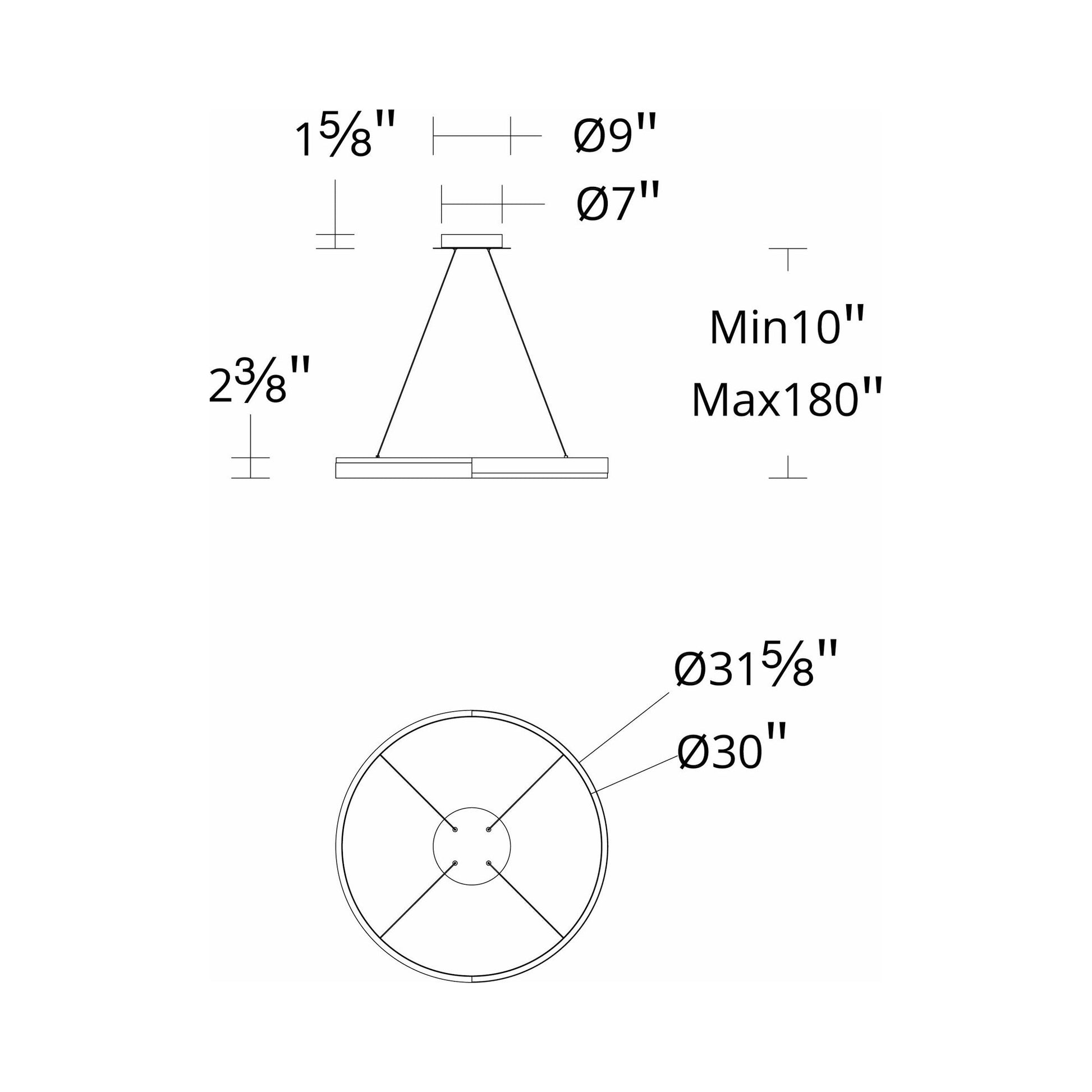 Rounder LED Pendant Light - line drawing.