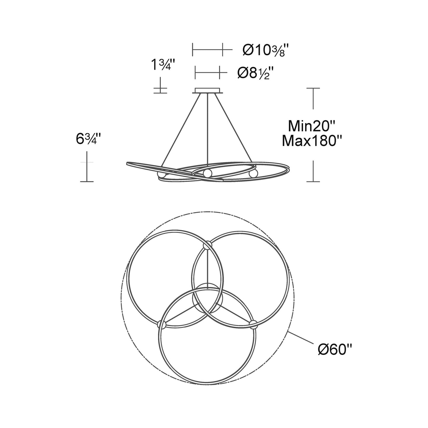Sidewinder LED Chandelier - line drawing.