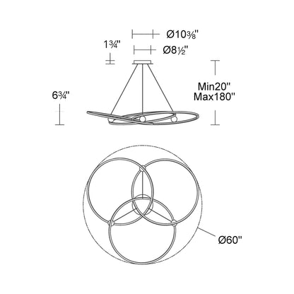 Sidewinder LED Chandelier - line drawing.