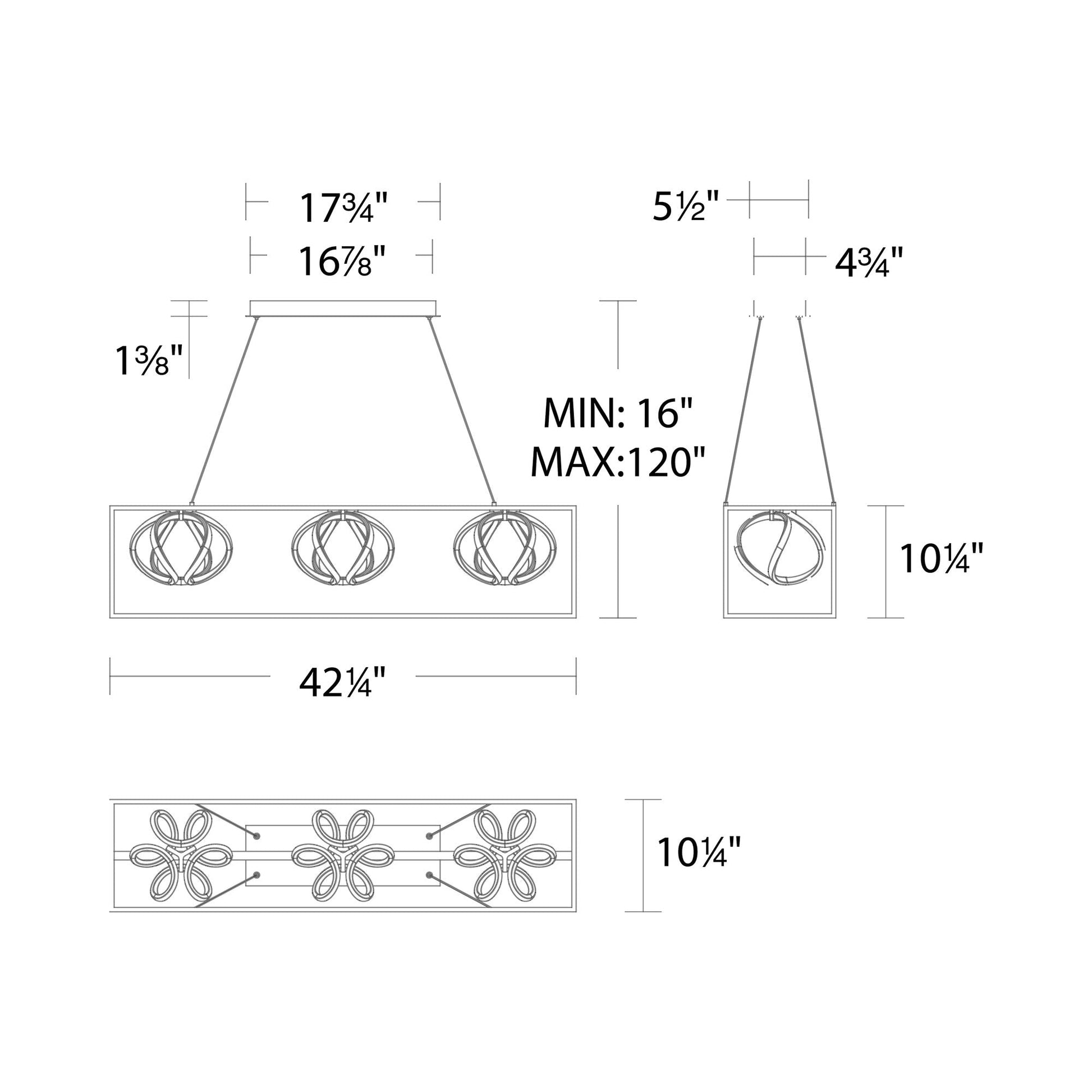Sinclair Linear LED Pendant Light - line drawing.
