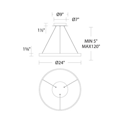 Sirius LED Pendant Light - line drawing.