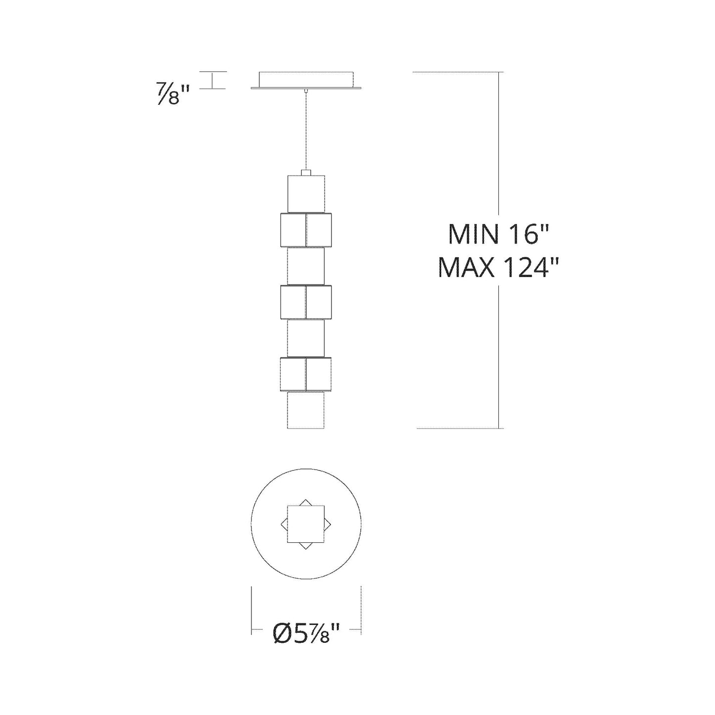 Super Star LED Pendant Light - line drawing.