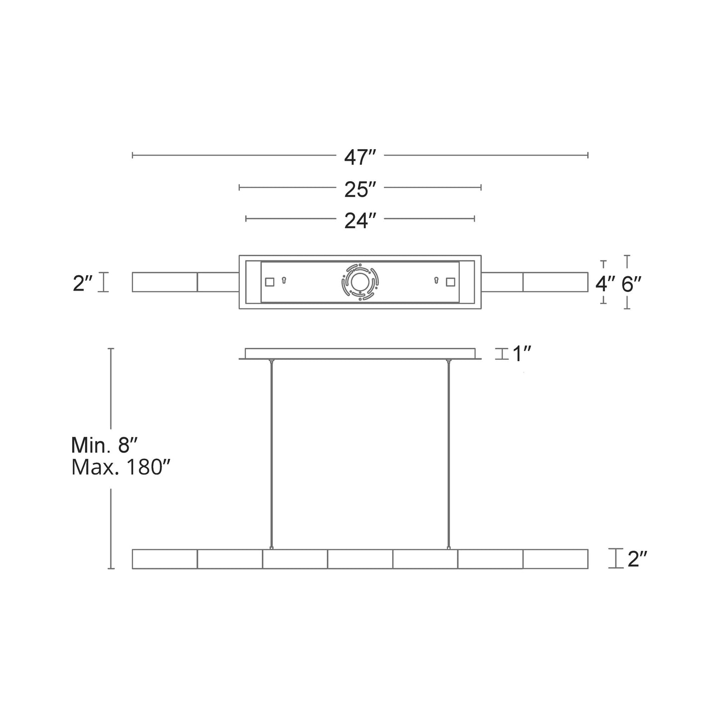 Super Star Linear LED Pendant Light - line drawing.