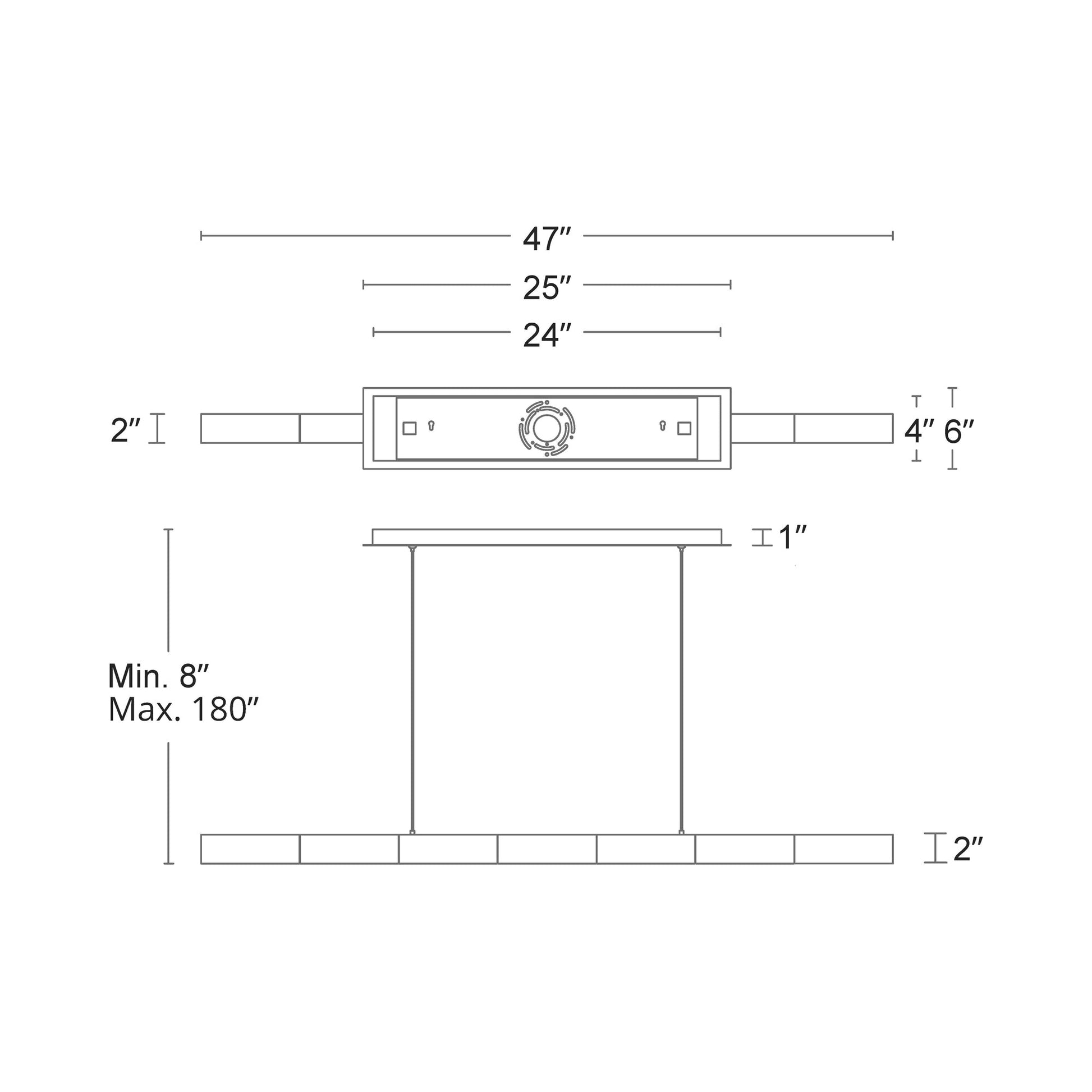 Super Star Linear LED Pendant Light - line drawing.